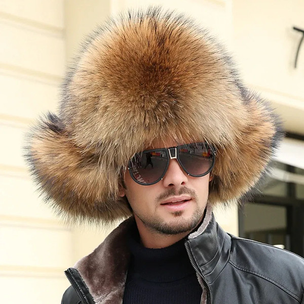 Color: Dark Grey, Hat Size: 56 - 2025 Winter 100% Real Silver Fox Fur Bomber Hat Raccoon Fur Ushank F640-12000049907621645