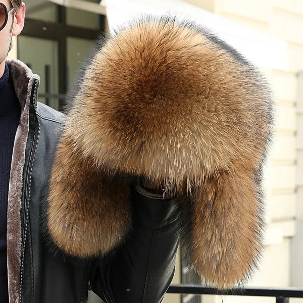 Color: Lavender, Hat Size: 56 - 2025 Winter 100% Real Silver Fox Fur Bomber Hat Raccoon Fur Ushanka F640-12000049907621649