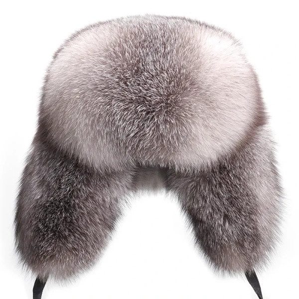 Color: Lavender, Hat Size: 56 - 2025 Winter 100% Real Silver Fox Fur Bomber Hat Raccoon Fur Ushanka F640-12000049907621649