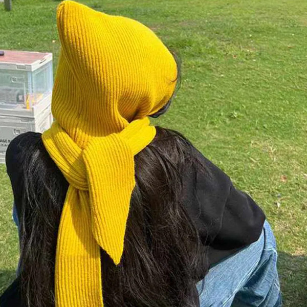 Color: Yellow, Size: One Size - Big Knitted Hat Beanies Cap for Men&Women Winter Warm Unisex Hooded F640-12000044315744396