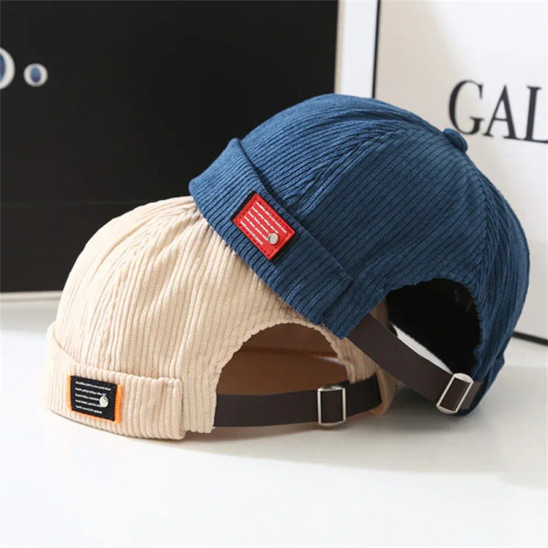 Color: Cherry Red, Size: One Size - Unisex Corduroy Solid Color Brimless Caps for Men Women Streetw F640-12000039384196840