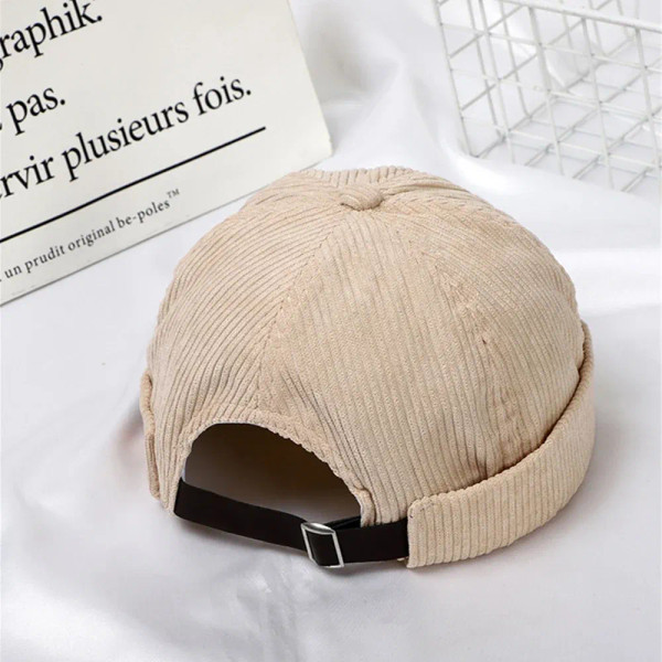 Color: Cherry Red, Size: One Size - Unisex Corduroy Solid Color Brimless Caps for Men Women Streetw F640-12000039384196840