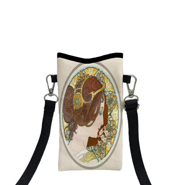 Color: Blue, Size: Extra Large - Alphonse Mucha Crossbody BagPrint Phone Wallet with Adjustable Sho F640-12000049148597731