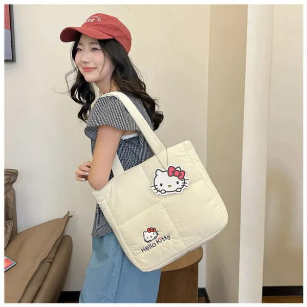 Color: SKY BLUE, Size: Extra Large - 2024 New Sanrio Handbag Cartoon Cute Down Fabric Kuromi Tote B F640-12000041159453951