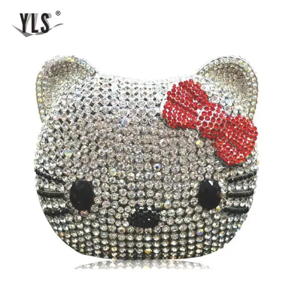 Diamante Clutch Bag NEW Lovely Cat Fancy Crystal Evening Bag Clutch Purse in Pink YLS-A02 F640-2251832617411775