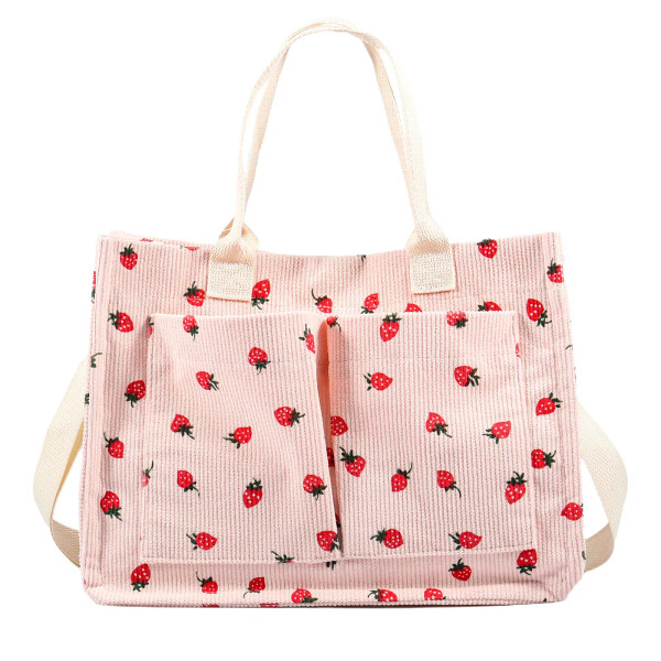 Color: Beige - Tote Bag Cute Strawberry Patched Purse for Women Fabric Large Capacity Tote Purse En F640-12000042286606606