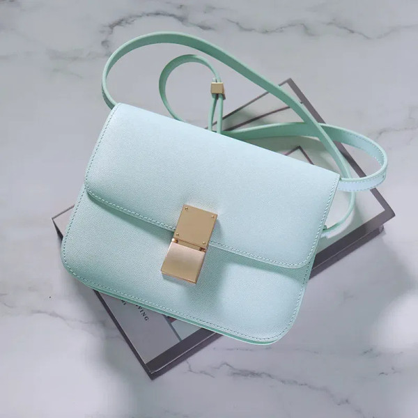 Color: Light Grey, Size: M - Factory Genuine Leather Ladies Tofu Bag Luxury Design Handbag Purse Sm F640-12000033444466344