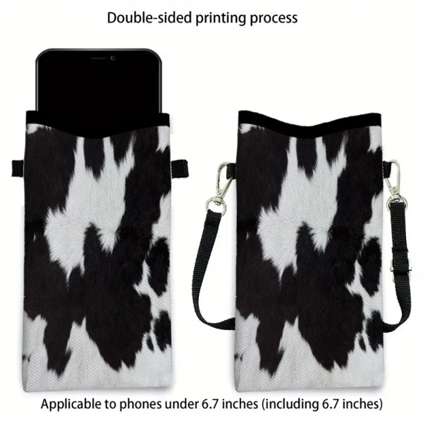 Color: black, Size: Extra Large - Cow Graffiti Crossbody PhoneBag Adjustable Detachable Strap Desig F640-12000049117518085