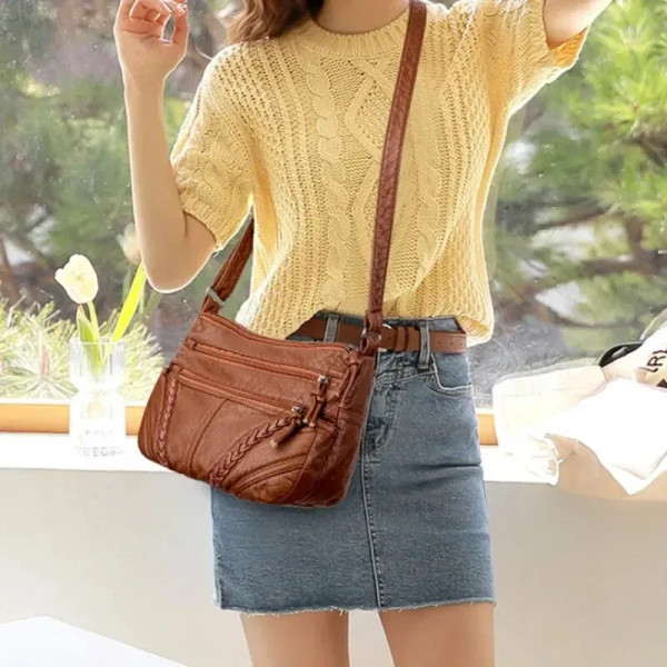 Color: black - Vintage Solid Color Shoulder Bag Retro Crossbody Bag Women's Handbag Soft Leather Bag F640-12000038241336211
