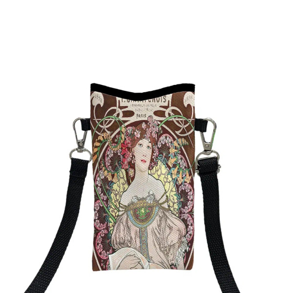 Color: Brown, Size: Extra Large - Alphonse Mucha Crossbody BagPrint Phone Wallet with Adjustable Sh F640-12000049148597733