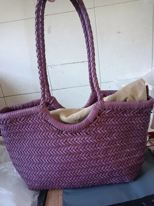 Color: Blue, Size: Extra Large - Hand Knitted Designer Genuine Leather Elegant ?‹Handle Female Tote F640-12000022955409975