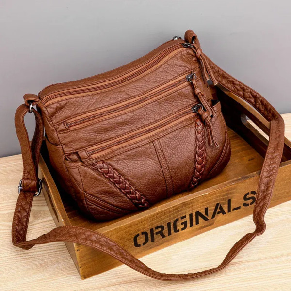 Color: camel - Vintage Solid Color Shoulder Bag Retro Crossbody Bag Women's Handbag Soft Leather Bag F640-12000038241336210