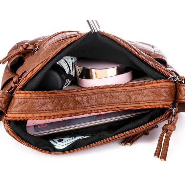 Color: camel - Vintage Solid Color Shoulder Bag Retro Crossbody Bag Women's Handbag Soft Leather Bag F640-12000038241336210