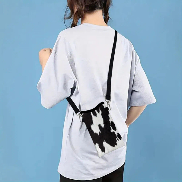 Color: Beige, Size: Extra Large - Cow Graffiti Crossbody PhoneBag Adjustable Detachable Strap Desig F640-12000049117518084