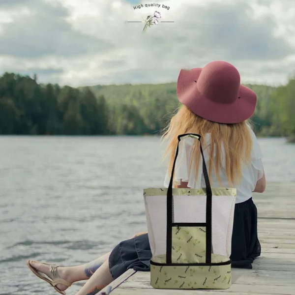 Color: Blue - High Capacity Women Mesh Transparent Bag Double-layer Heat Preservation Large Picnic  F640-12000035173677453