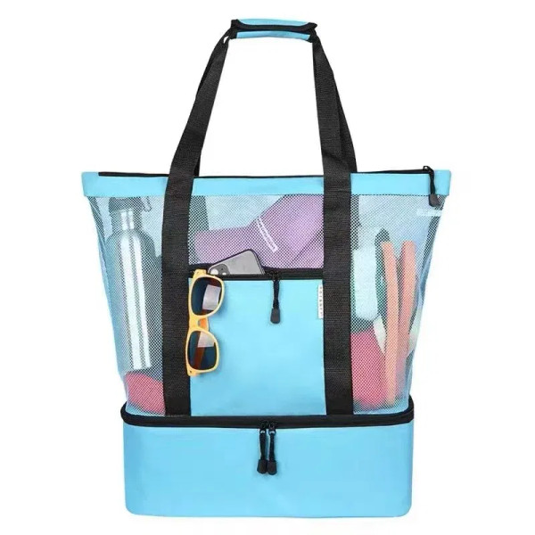 Color: Blue - High Capacity Women Mesh Transparent Bag Double-layer Heat Preservation Large Picnic  F640-12000035173677453