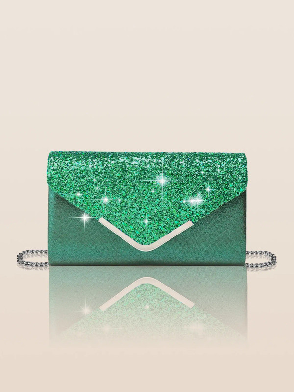 Color: green - Glitter Bling,Shiny Elegant And Fashionable Envelope Clutch Bag, Party Wedding Handb F640-12000043773747346