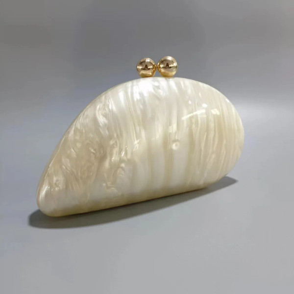 Color: Champagne - 2024 New Hot Sale Acrylic Shell Shape Clutch Bag Women Designer Evening Party Cu F640-12000038660912972