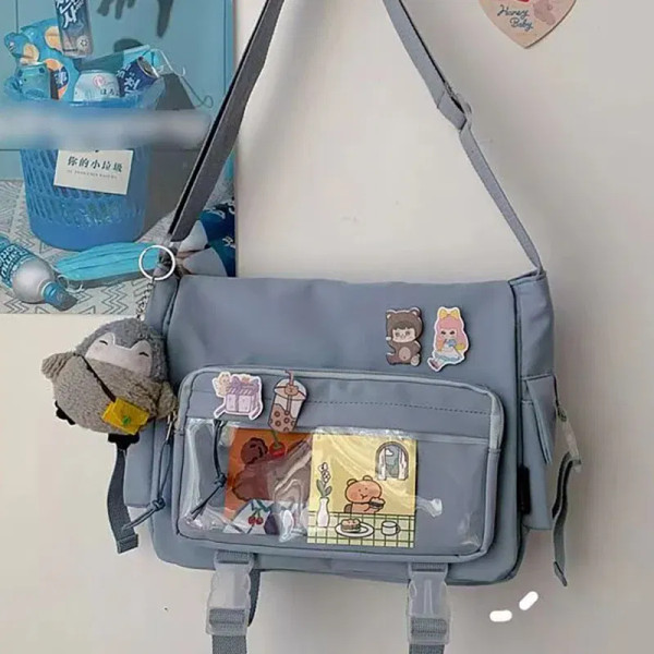 Color: Blue - Japanese Style Kawaii Itabag for Dolls Large Handbags New Nylon School Bags for Teena F640-12000042861307607