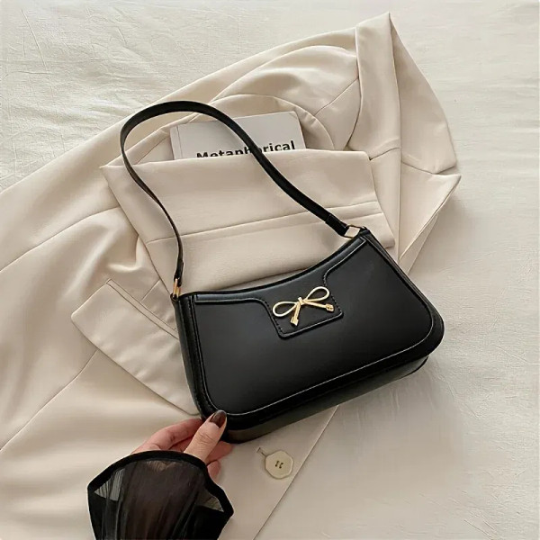 Color: WHITE - Solid Color Bowknot Shoulder Bag, Elegant Small Square Bag, Suitable for Women Handb F640-12000046010948662