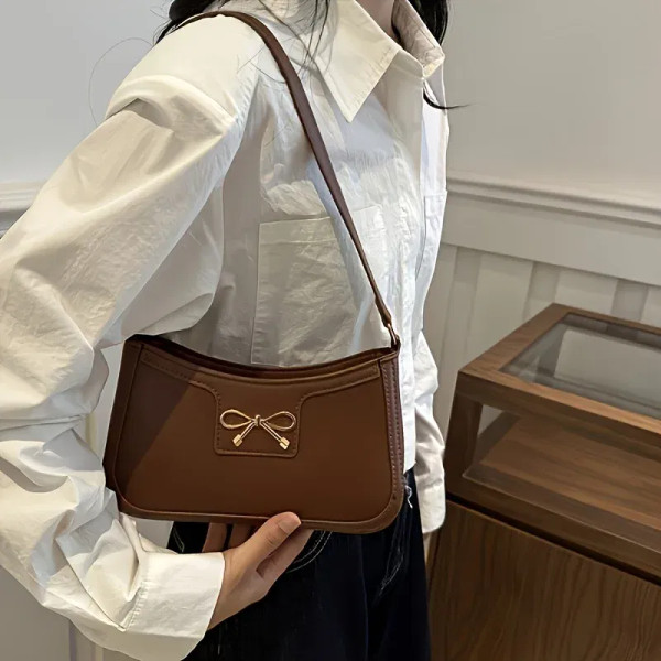 Color: WHITE - Solid Color Bowknot Shoulder Bag, Elegant Small Square Bag, Suitable for Women Handb F640-12000046010948662