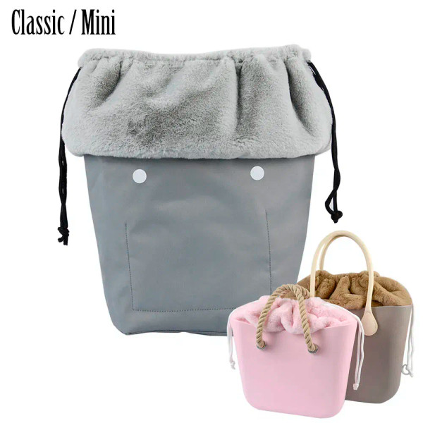 Color: Pink - 2025 Winter O Bag Large Capacity Classic Mini Plush Fur Furry Organizer Top Drawstrin F640-12000039445396133