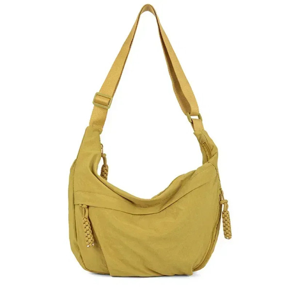 Color: Yellow - Trendy Women's Soft Cloth Shoulder Bag Solid Color Student Casual Style Big Handbag F640-12000048335158144
