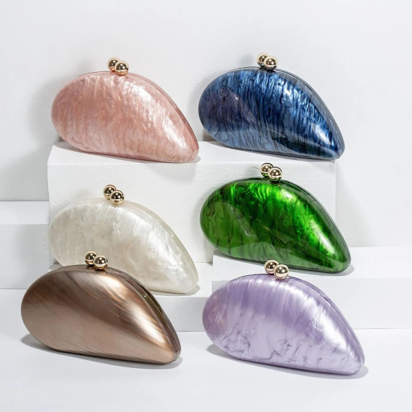 Color: PURPLE - 2024 New Hot Sale Acrylic Shell Shape Clutch Bag Women Designer Evening Party Cute  F640-12000038660912971