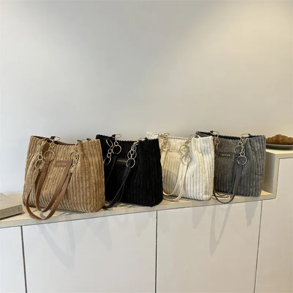 Color: Clear - Corduroy Shoulder Bags for Women's 2023 New Fashion Korean Large Female Handbags Cot F640-12000037765574022
