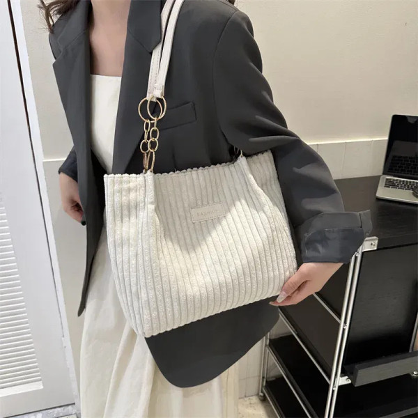 Color: Clear - Corduroy Shoulder Bags for Women's 2023 New Fashion Korean Large Female Handbags Cot F640-12000037765574022