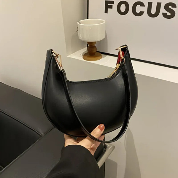 Color: black - New Fashionable High-end Moon-shaped Baseball Bag, Showing Luxury, Women's Single Sh F640-12000046054571594