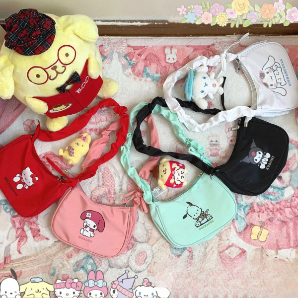 Color: Brown, Size: Extra Large - Sanrio Hellokitty Kuromi Cinnamorol Mymelody Pochacco Armpit Bag  F640-12000040306324550