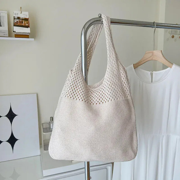 Color: Blue - Summer Beach Party Bag Purse Shopper Tote Satchel Female Vintage Hollowed Out Knitted F640-12000040387496314