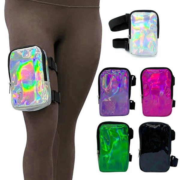 Color: black - Women's Holographic Thigh Bag Adjustables Straps Waist Pouch For Outdoor Waterproof  F640-12000040109378527