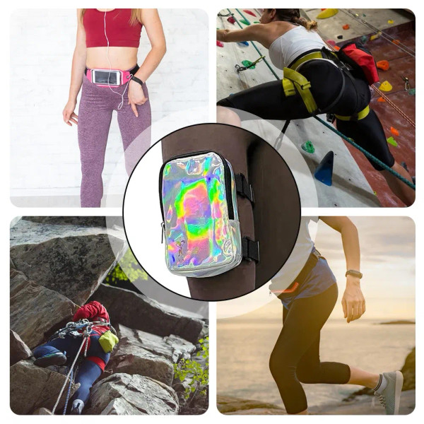 Color: black - Women's Holographic Thigh Bag Adjustables Straps Waist Pouch For Outdoor Waterproof  F640-12000040109378527