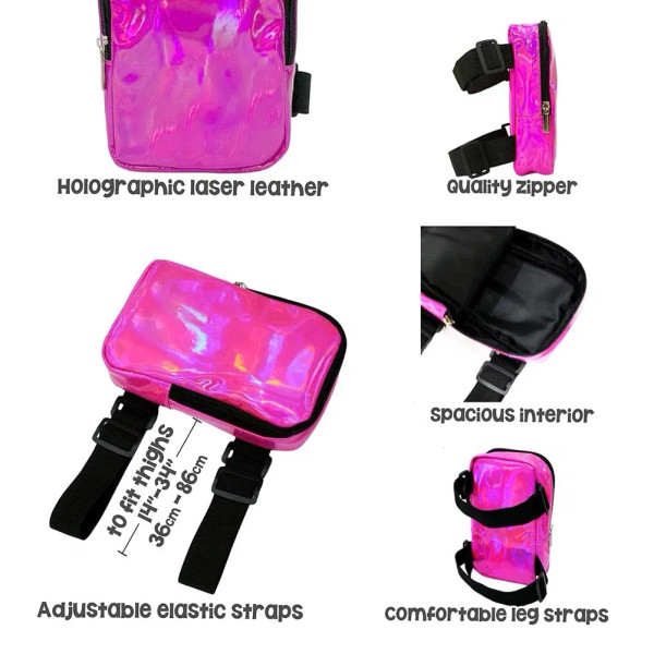 Color: black - Women's Holographic Thigh Bag Adjustables Straps Waist Pouch For Outdoor Waterproof  F640-12000040109378527