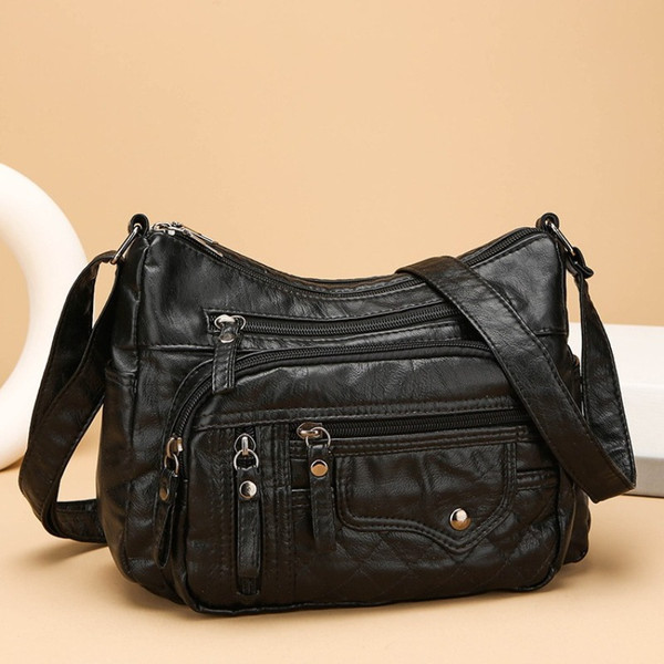 Soft PU Leather Waterproof Shoulder Bag Women Retro Casual Crossbody Bag Multiple Pockets Large Cap F640-3256807177222782