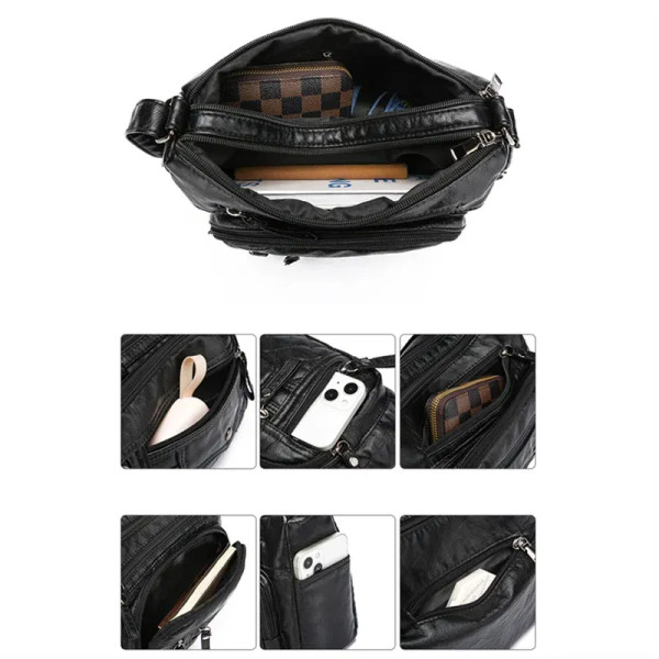 Soft PU Leather Waterproof Shoulder Bag Women Retro Casual Crossbody Bag Multiple Pockets Large Cap F640-3256807177222782