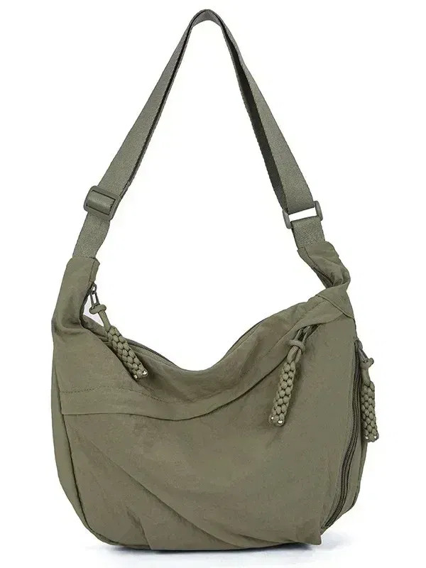 Color: green - Trendy Women's Soft Cloth Shoulder Bag Solid Color Student Casual Style Big Handbags F640-12000048335158140