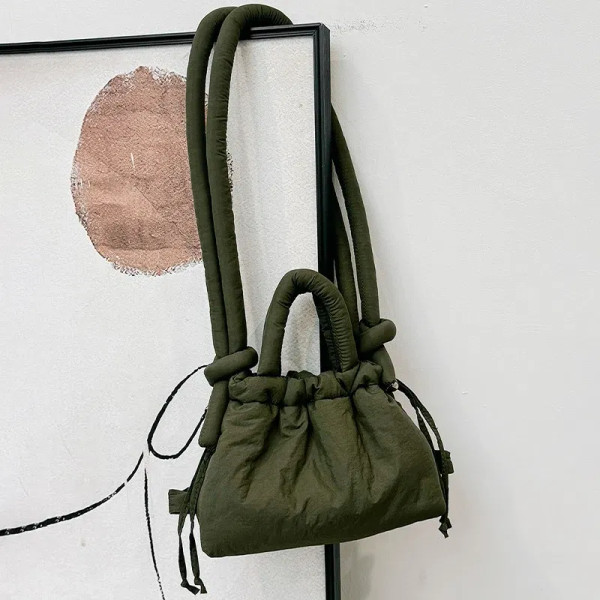 Color: Gold - Fashion Small Puffer Tote Bag Padded Women Shoulder Bags Nylon Down Cotton Crossbody  F640-12000041639651995