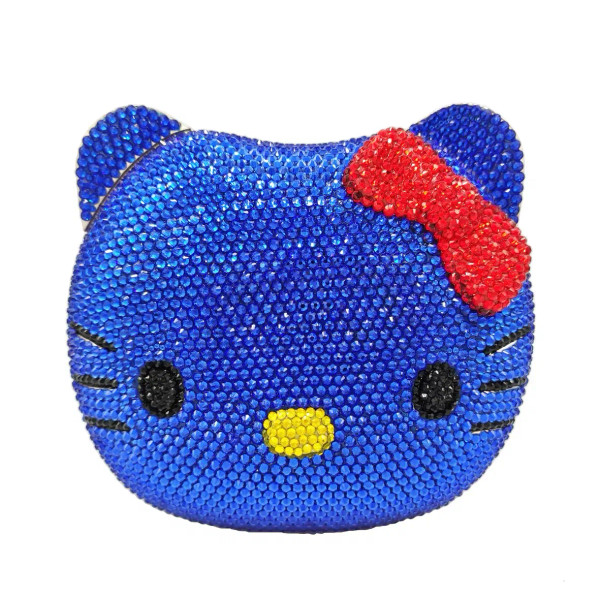 Color: Gold - Luxury Navy Blue Crystal Animal Evening Bags Cat Designer Party Purse Ladies Clutch B F640-12000024005036819