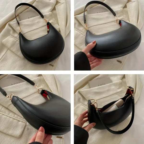 Color: Coffee - New Fashionable High-end Moon-shaped Baseball Bag, Showing Luxury, Women's Single S F640-12000046054571595