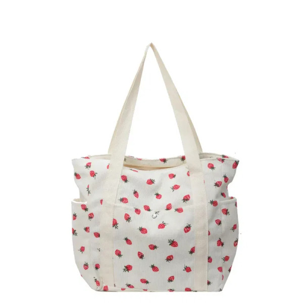 Color: Beige - Strawberries Corduroy Handbag Sweet Women's Bag Fashionable Versatile Shoulder Bag B F640-12000041037828831