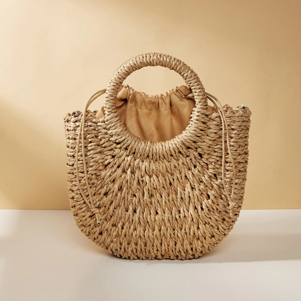 Color: Blue - Handwoven Straw Rattan Half-Moon Beach Handbag Large Capacity Women Summer Hollow Out F640-12000036991521272