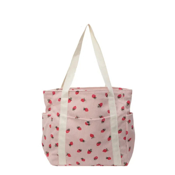 Color: black - Strawberries Corduroy Handbag Sweet Women's Bag Fashionable Versatile Shoulder Bag B F640-12000041037828833