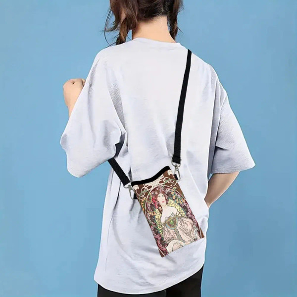 Color: Clear, Size: Extra Large - Alphonse Mucha Crossbody BagPrint Phone Wallet with Adjustable Sh F640-12000049148597734