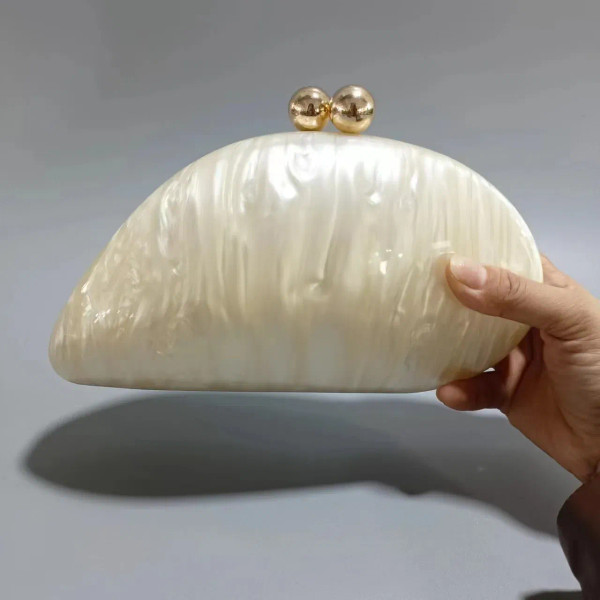 Color: Blue - 2024 New Hot Sale Acrylic Shell Shape Clutch Bag Women Designer Evening Party Cute Pe F640-12000038660912967