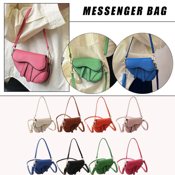 Color: Hot Pink - Women Fashion Mini Handbags Hasp Zipper Messenger Bags Saddle Bag Solid Color Cas F640-12000040108341770