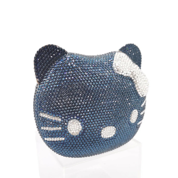 Color: GRAY - Luxury Navy Blue Crystal Animal Evening Bags Cat Designer Party Purse Ladies Clutch B F640-12000024005036820