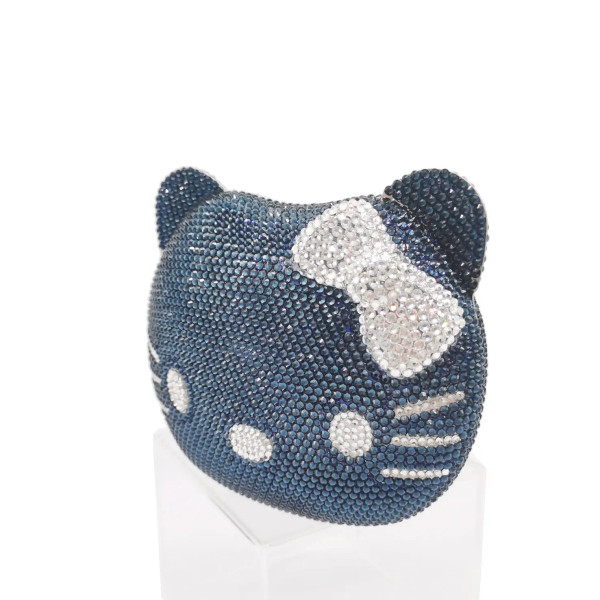 Color: GRAY - Luxury Navy Blue Crystal Animal Evening Bags Cat Designer Party Purse Ladies Clutch B F640-12000024005036820